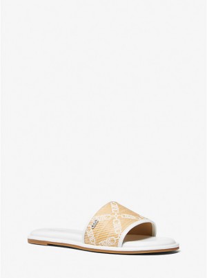 Michael Kors Saylor Empire Logo Jacquard Straw Slide Naisten Sandaalit NAT/OPTICWHT | FIFDY1958