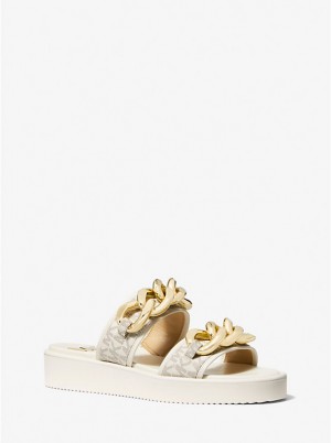 Michael Kors Scarlett Embellished Signature Logo Slide Naisten Sandaalit VANILLA | FIDFU1959