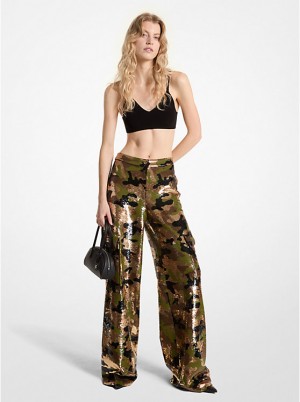 Michael Kors Sequined Camouflage Wide-Leg Cargo Naisten Housut Tumman | FIOKR1443