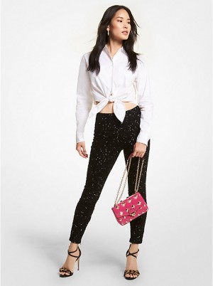 Michael Kors Sequined Stretch Mesh Naisten Leggings Mustat | FIMQD1425