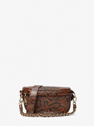 Michael Kors Slater Extra-Small Snake Embossed Leather Sling Pack Naisten Crossbody Laukku LUGGAGE | FIYXL1134