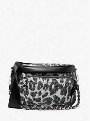 Michael Kors Slater Medium Leopard Logo Sling Pack Naisten Reppu Mustat | FIDFF1075