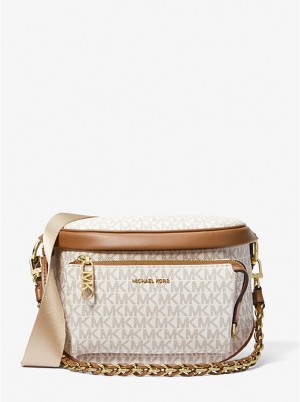 Michael Kors Slater Medium Signature Logo Sling Pack Naisten Crossbody Laukku VANILLA/ACORN | FIEBM1142