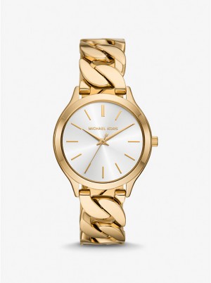 Michael Kors Slim Runway Gold-Tone Curb-Link Naisten Kello Kultaiset | FIFDK1673