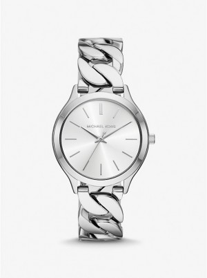 Michael Kors Slim Runway Silver-Tone Curb-Link Naisten Kello Hopea | FIJPX1676