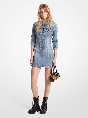 Michael Kors Stretch Denim Lace-Up Mini Naisten Mekko Sininen Pesu | FIOKI1339