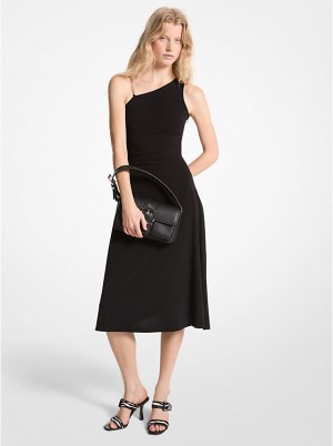 Michael Kors Stretch Matte Jersey One-Shoulder Midi Naisten Mekko Mustat | FIUZP1341