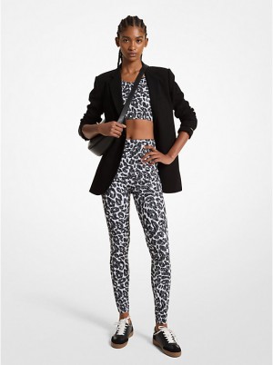 Michael Kors Stretch Recycled Nylon Leopard Logo Naisten Leggings ALUMINUM | FINWG1427