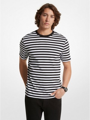 Michael Kors Striped Pima Cotton Miesten T Paidat Mustat | FICTD2262