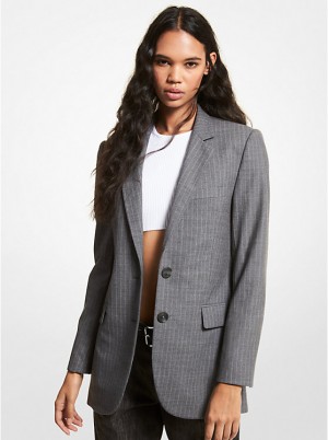 Michael Kors Striped Stretch Wool Boyfriend Blazer Naisten Takki Sininen | FIGSW1414