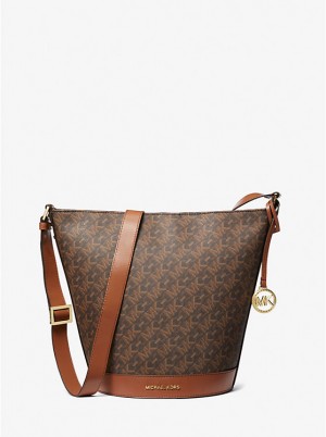 Michael Kors Townsend Medium Empire Signature Logo Bucket Naisten Messenger Laukku BROWN/LUGGAGE | FIXYW1171