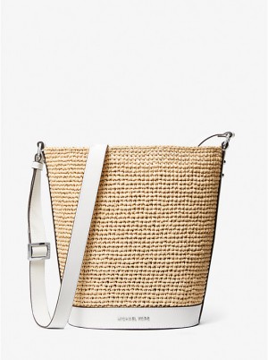 Michael Kors Townsend Medium Straw Bucket Messenger Naisten Tote NAT/OPTICWHT | FIVRV1273