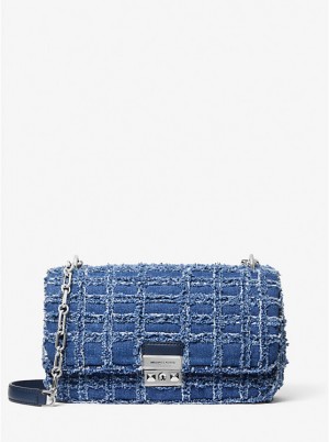 Michael Kors Tribeca Large Frayed Denim Naisten Crossbody Laukku DENIM | FIUZR1146