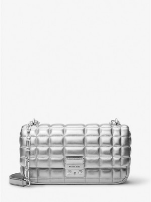 Michael Kors Tribeca Large Metallic Quilted Leather Naisten Crossbody Laukku Hopea | FISGO1151