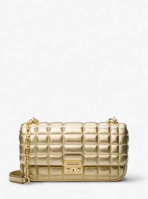 Michael Kors Tribeca Large Metallic Quilted Leather Naisten Crossbody Laukku Kultaiset | FIDFP1152