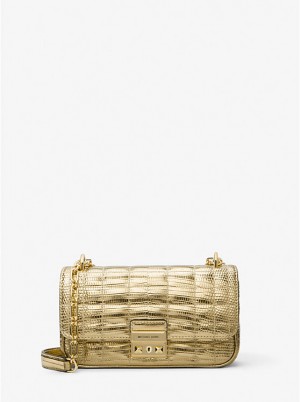 Michael Kors Tribeca Small Quilted Metallic Lizard Embossed Leather Naisten Olkalaukku Kultaiset | FIYXG1238