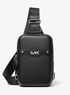 Michael Kors Varick Medium Textured Leather Sling Pack Miesten Crossbody Laukku Mustat | FIEBA2125