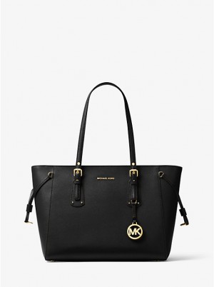 Michael Kors Voyager Medium Crossgrain Leather Naisten Tote Mustat | FILIM1277