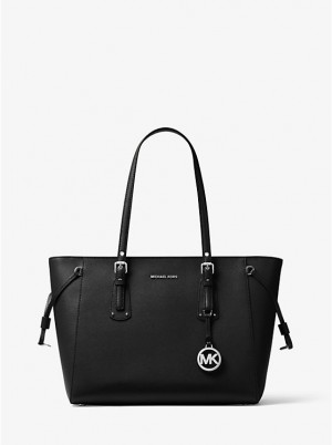 Michael Kors Voyager Medium Crossgrain Leather Naisten Tote Mustat | FIKOQ1278