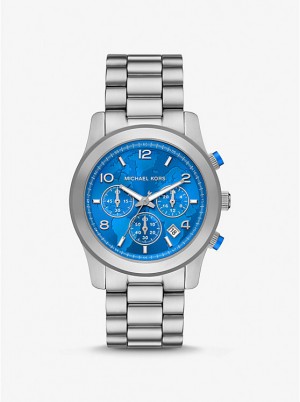 Michael Kors Watch Hunger Stop Oversized Runway Silver-Tone Miesten Kello Hopea | FIHAR2091