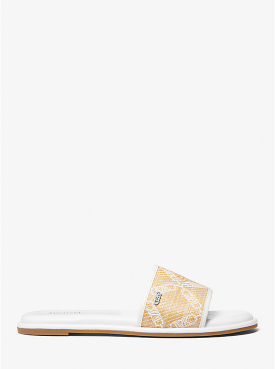 Michael Kors Saylor Empire Logo Jacquard Straw Slide Naisten Sandaalit NAT/OPTICWHT | FIFDY1958