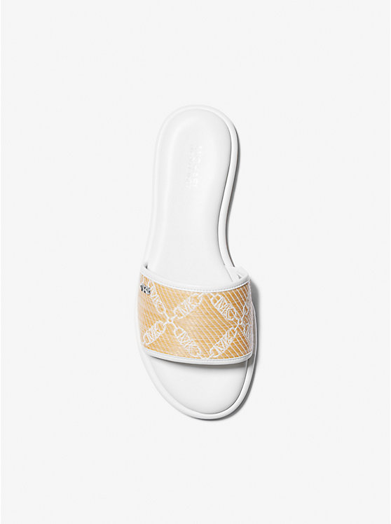 Michael Kors Saylor Empire Logo Jacquard Straw Slide Naisten Sandaalit NAT/OPTICWHT | FIFDY1958